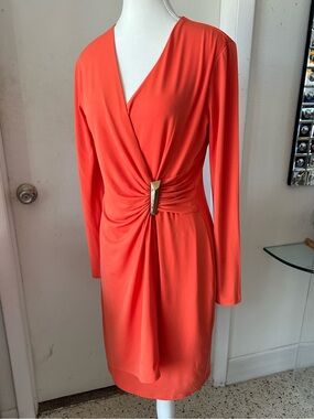 Calvin Klein Long-Sleeve Silhouette Dress with Gold Buckle